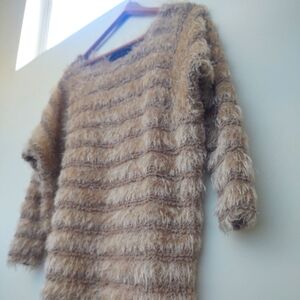 Lumiere Fuzzy Striped Sweater - Brown and Cream